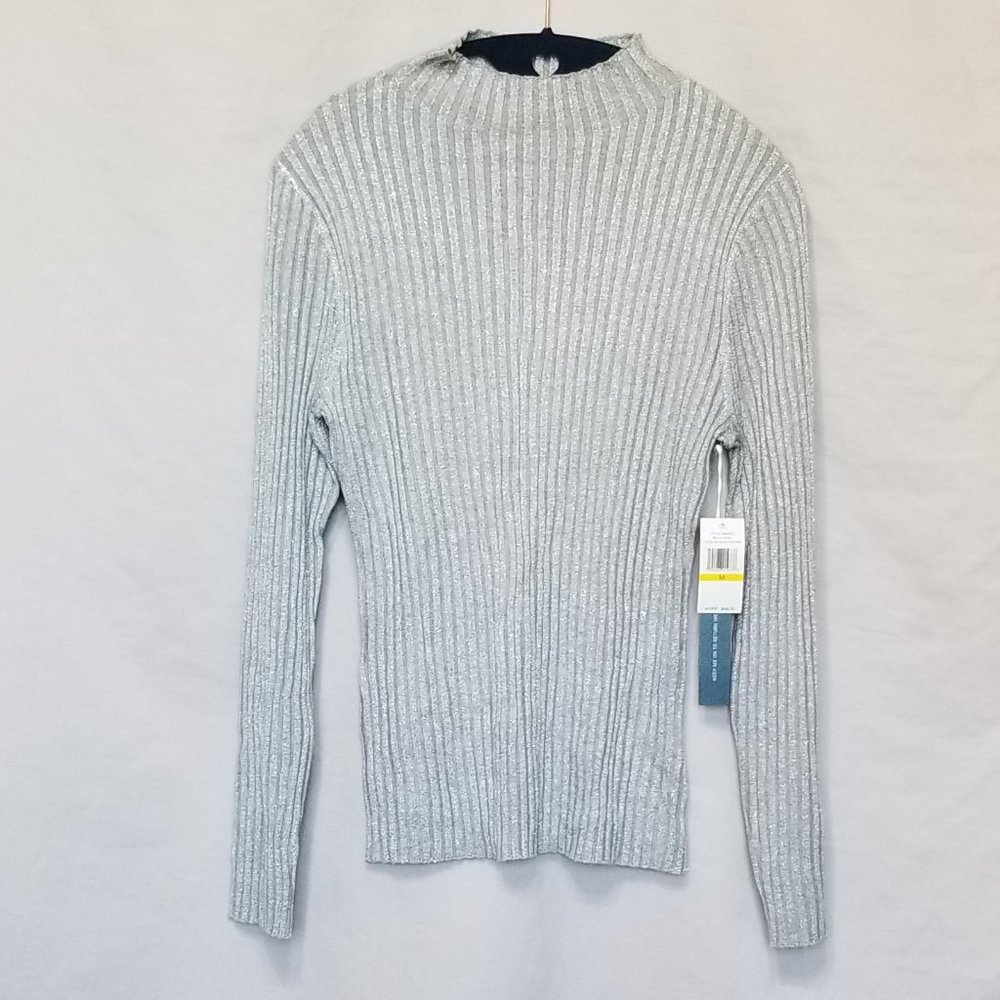 COURT & ROWE Metallic Mock Neck Ribbed Sweater - Picture 4 of 9